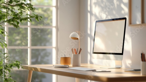 Wallpaper Mural Stylish modern home office with clean lines and bright decor, perfect for productivity and inspiration. Torontodigital.ca