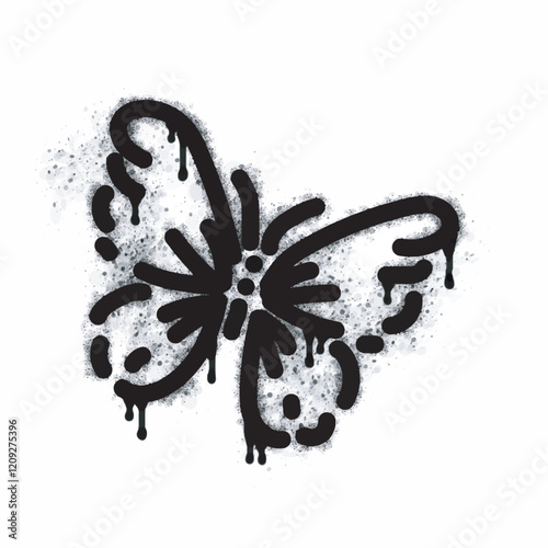 graffiti butterfly icon spray painted in black on white. Butterfly symbol isolated on white background. Vector illustration
