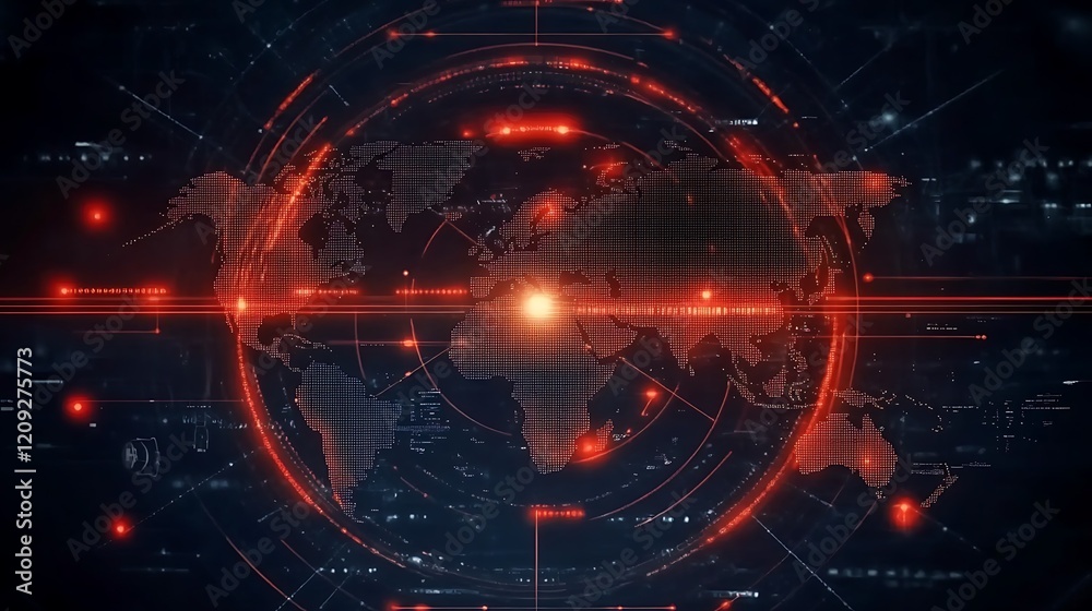 Fototapeta premium Global Network Visualization: A Futuristic World Map Display