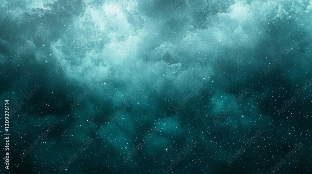 Obraz premium Teal Nebula Cosmic Clouds Starry Night Sky Background Texture