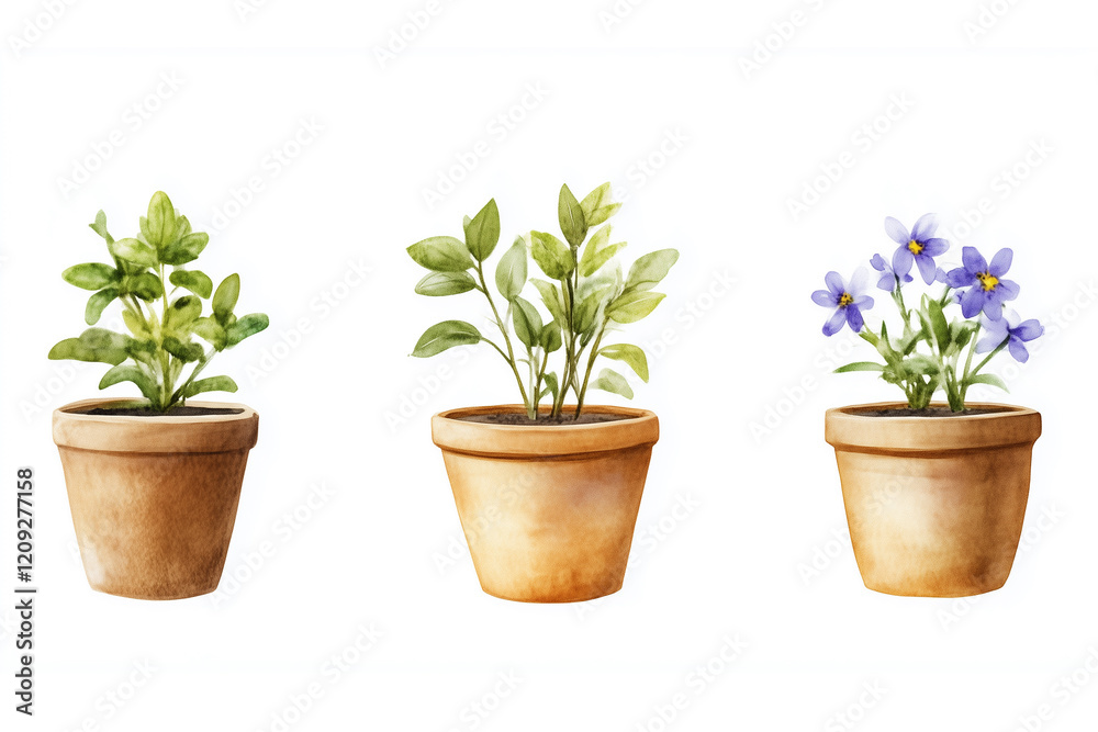 Fototapeta premium Watercolor House Plants Clipart. Indoor Plants Planner Elements. Monstera, Cactus Scrapbooking. Flower Home Decor Clipart. Home Green Garden.
