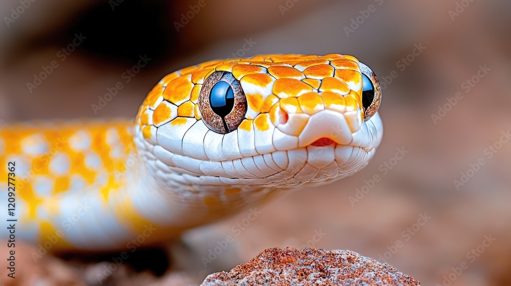 Obraz premium Close-up of orange snake head, rocky ground, nature