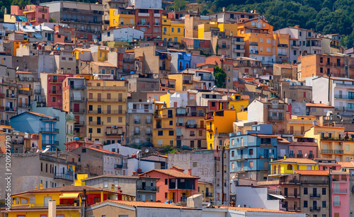 Fototapeta Naklejka Na Ścianę i Meble -  Jerzu is a comune (municipality) in the Province of Nuoro in the Italian region Sardinia. Colorful houses in the mountains of the Mediterranean island, 450m above the sea in the rio Pardu valley.