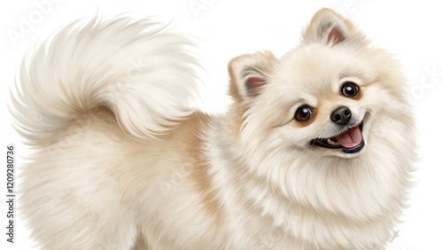 Wallpaper Mural Cream Pomeranian Dog Portrait Digital Painting, Fluffy Fur, Happy Expression, Pet Art, Dog Illustration Pet portrait, Digital art Torontodigital.ca