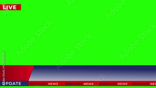 Breaking News - Lower third live breaking news background green screen and seamless looping ticker with blank text boxes.