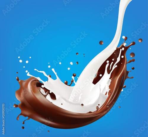 White Milk Mix cocoa splash isolated on background. with clipping path 3d illustration, mesh gradient was used