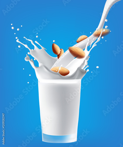 almond milk splash isolated on background. with clipping path 3d illustration, mesh gradient was used