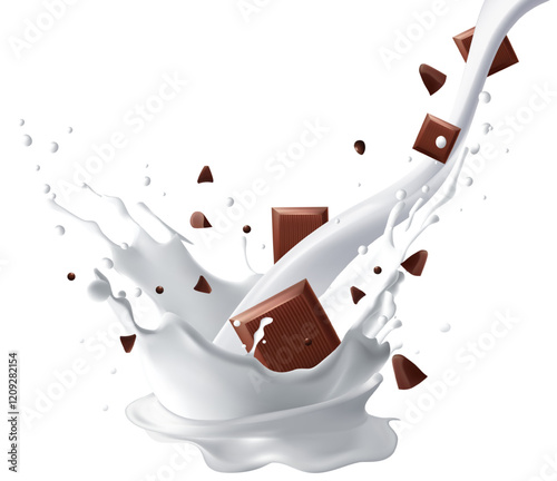 chocolate bar with milk splashes on a white background Realistic Mesh gradient wes