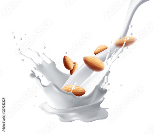 almond milk splash isolated on background. with clipping path 3d illustration, mesh gradient was used