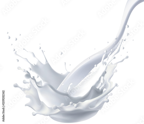 milky splash, vector realistic liquid white splash on isolated background, Milk jet