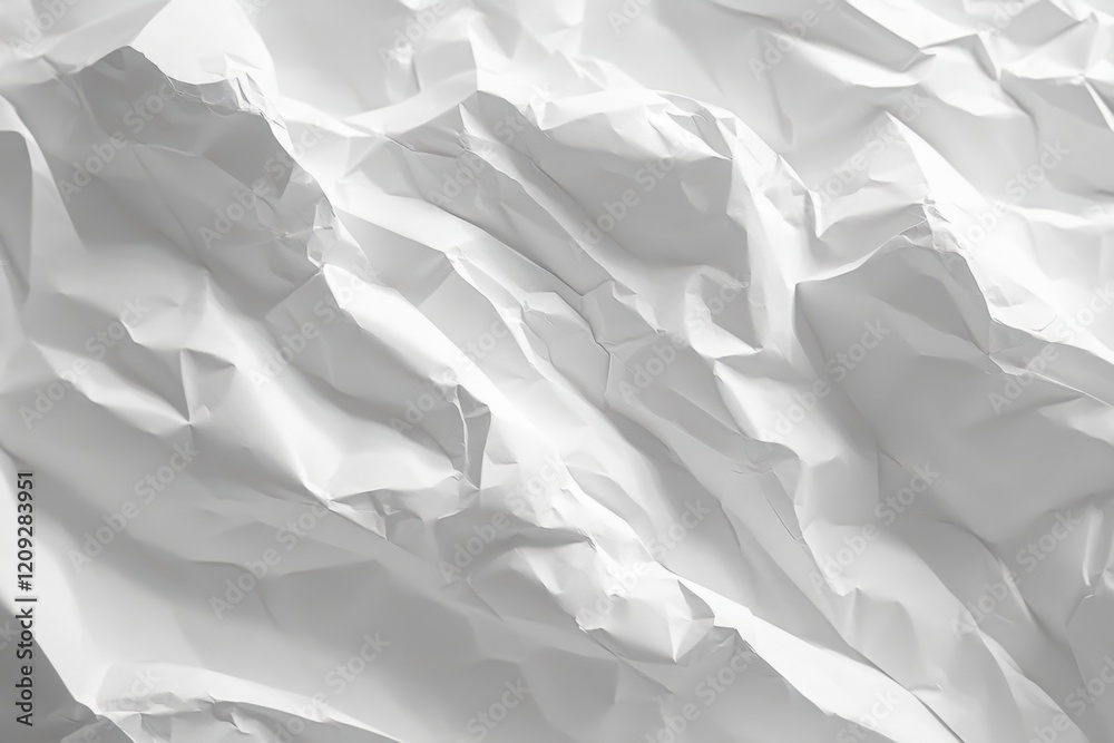 Obraz premium A close-up of soft crumpled white paper, showcasing folds, creases, and textured details. The clean, neutral palette and soft shadows create an organic, minimalist aesthetic.