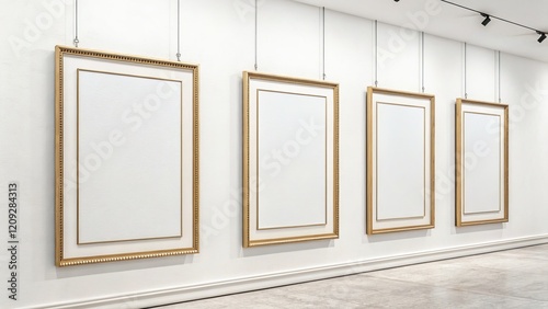 Quadruple Gold Frame Gallery Wall Mockup Blank Canvas, Hanging Art, Interior Design, White Wall Gallery Wall, Mockup photo