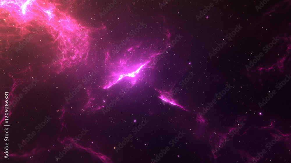 Fototapeta premium Vibrant Pink Nebula in Deep Space Cosmic Background Starry Night Sky Galaxy Wallpaper