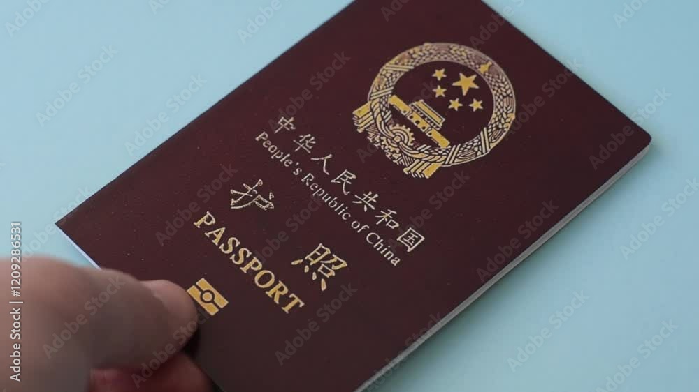 International passport of a citizen of China on a dark concrete background, international travel International passport of a citizen of China on a dark concrete background, international travel