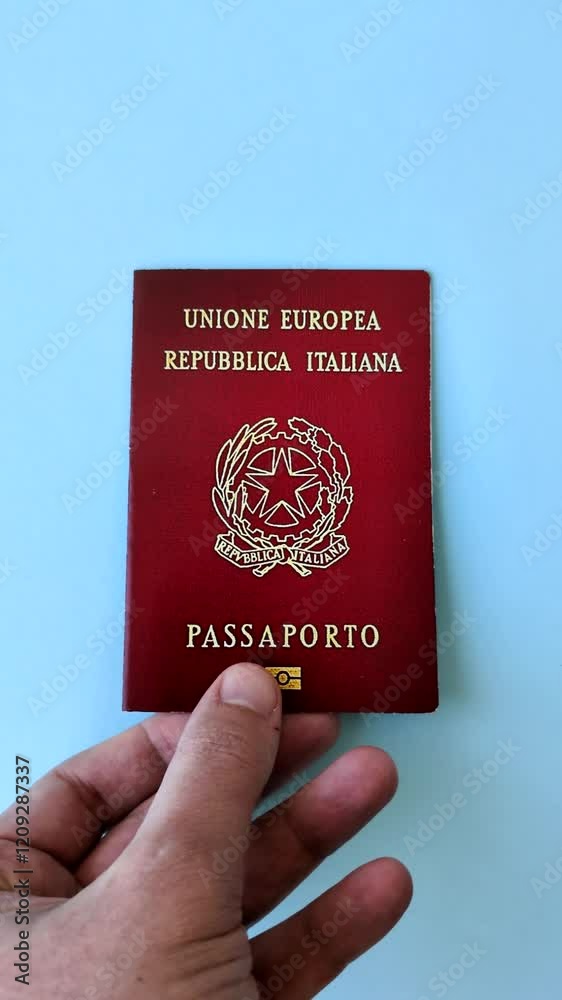 International passport of a citizen of Italy on a dark concrete background, international travel International passport of a citizen of Italy on a dark concrete background, international travel