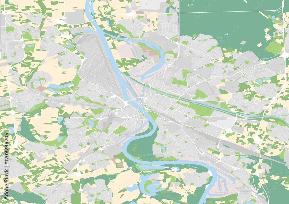 Fototapeta premium city map illustration of Ludwgishafen and Mannheim, Germany