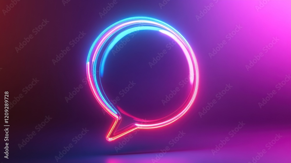 Obraz premium Neon Glowing Speech Bubble: Digital Communication Concept