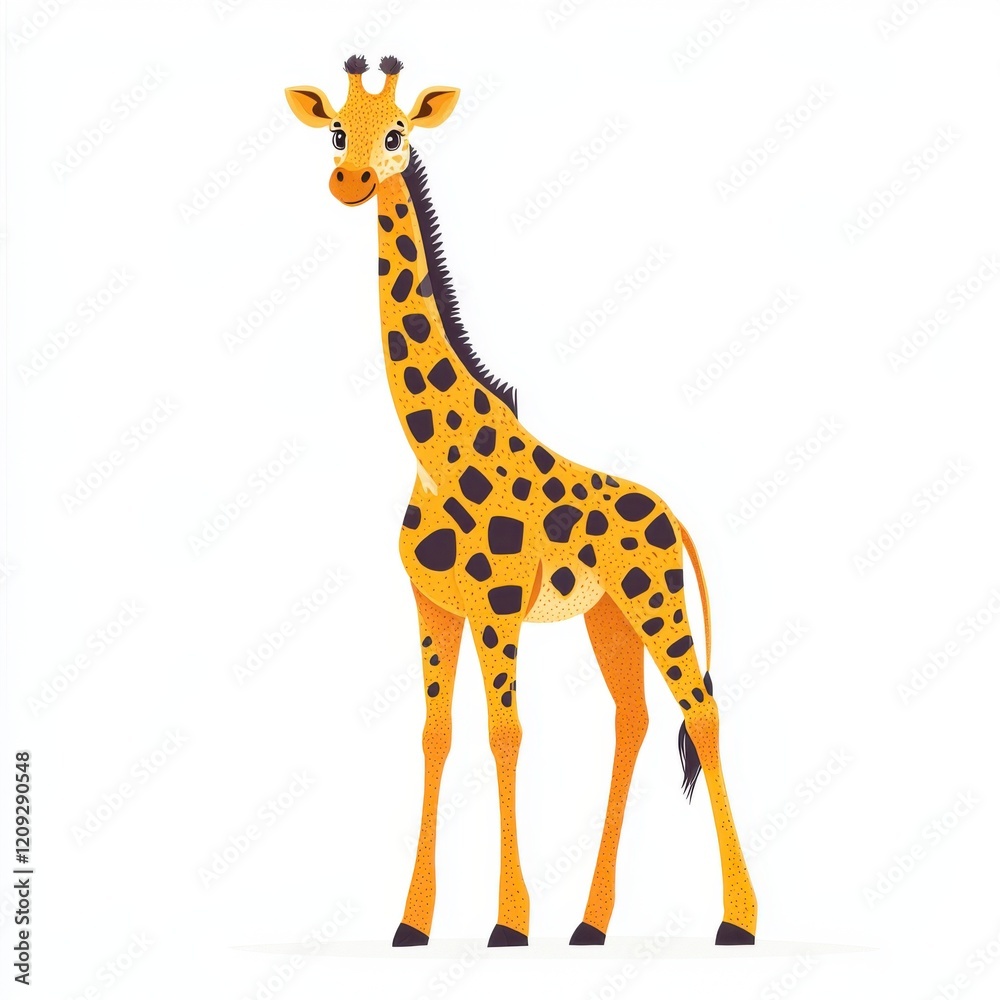 Obraz premium Colorful Cartoon Giraffe Standing on White Background