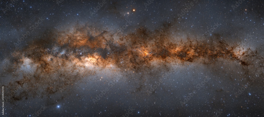 Fototapeta premium Stunning Panorama of the Milky Way Galaxy Cosmic Dust Stars and Nebulae