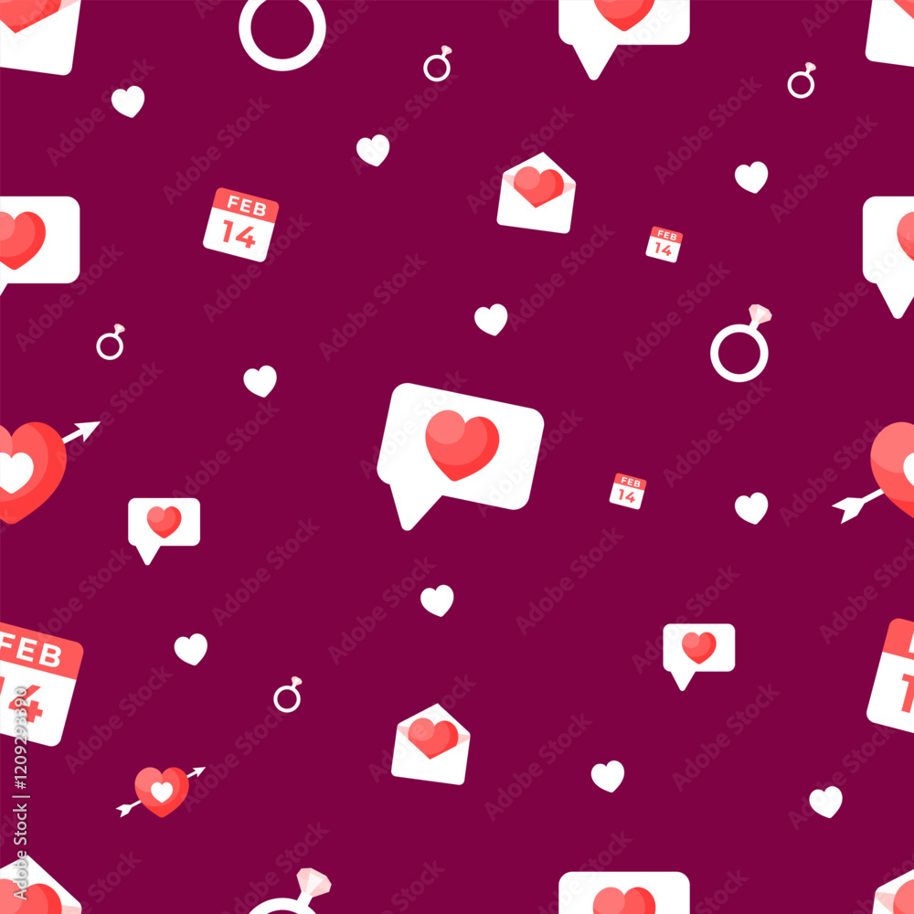 Hand-drawn love hearts and different Valentine elements in seamless pattern Hand-drawn love hearts and different Valentine elements in seamless pattern