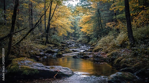 Autumn River in the Forest: A Serene Landscape