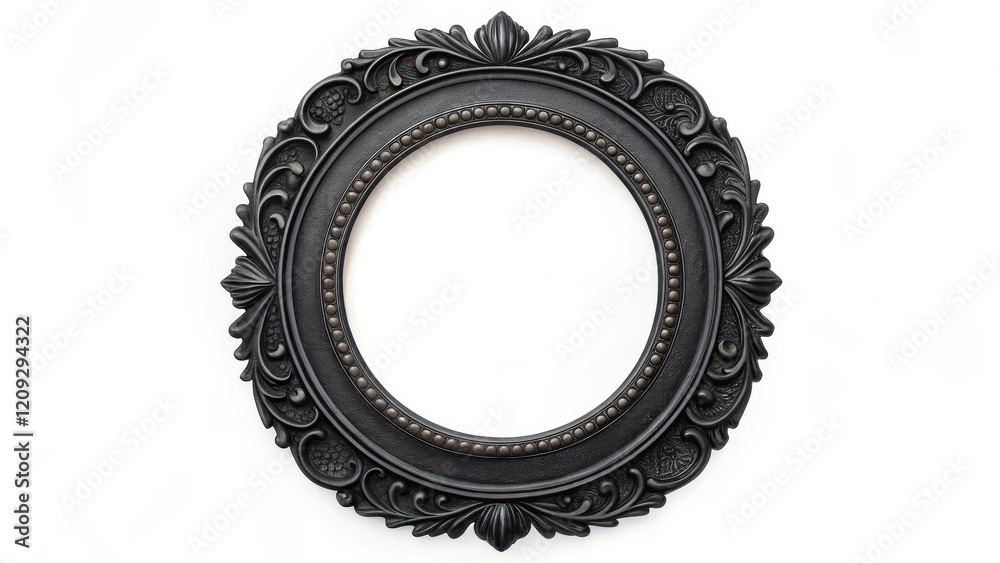 Black Ornate Oval Frame Rococo Design, Empty, Studio Shot, Antique Style Picture Frame,Ornate Frame