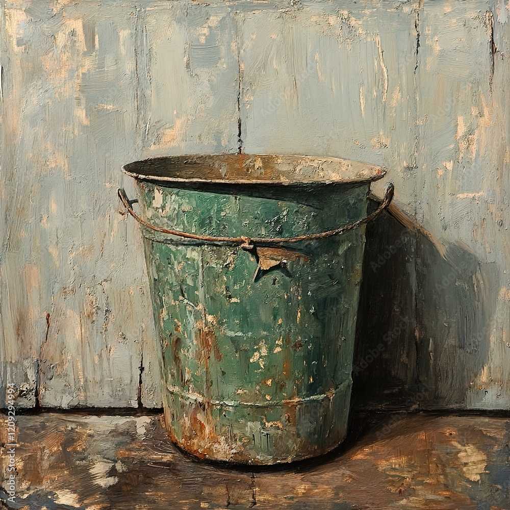Rustic Green Metal Bucket Still Life Rustic Green Metal Bucket Still Life