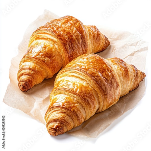 Freshly Baked Croissants on Parchment Paper with Golden Crust