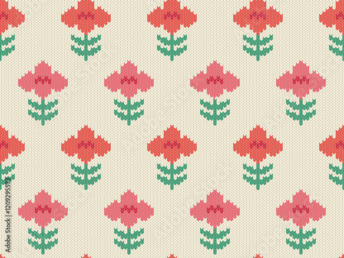 Knitted Floral Seamless Pattern All Over Print Vector Illustration