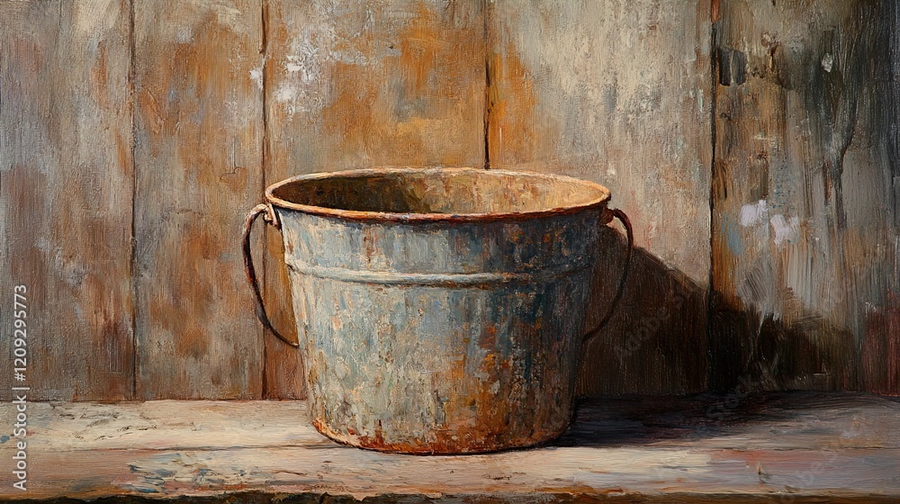 Rustic Still Life: Weathered Metal Bucket Rustic Still Life: Weathered Metal Bucket