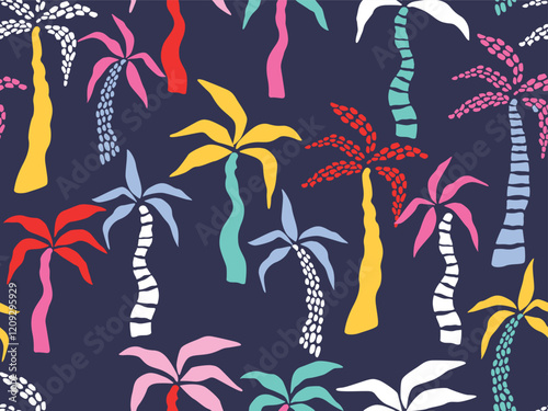 Colorful Tropical Palm Trees All Over Print Seamless Pattern Vector Illustration