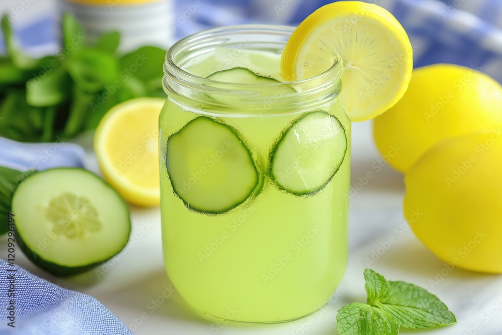 Refreshing Lemon Cucumber Drink in a Jar