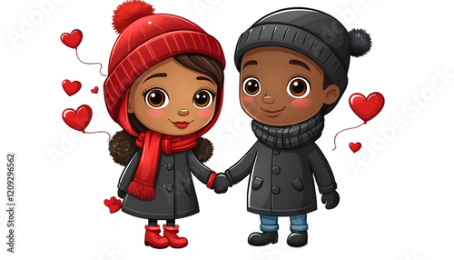 winter cartoon couple with black theme for valentine clipart