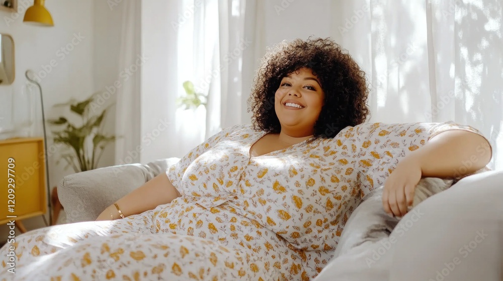 Young woman relaxing on comfortable sofa at home Young woman relaxing on comfortable sofa at home