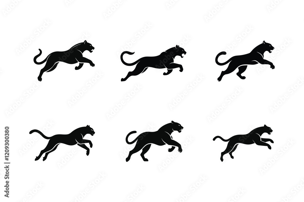 Jaguar (Panthera onca) mammal animal, labeled silhouette vector art illustration. Jaguar (Panthera onca) mammal animal, labeled silhouette vector art illustration.
