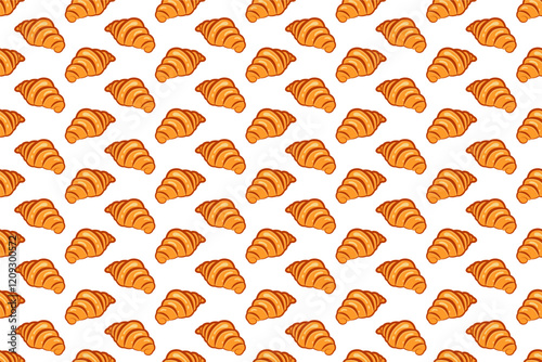 Croissant seamless food pattern. Flat food design. Wallpaper for menu, food app website, bistro, Bakery wallpaper, prints with pastries. Bakery and pastries, cookies, buns, French rolls, desserts