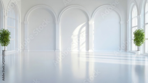 Elegant spacious room with pristine white walls, perfect for modern living or stylish gatherings.
