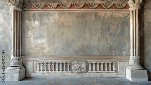 Wallpaper Mural Antique background. Old ancient Roman wallpaper with column. Old plaster concept background. Digital illustration photo style. AI artwork. Torontodigital.ca