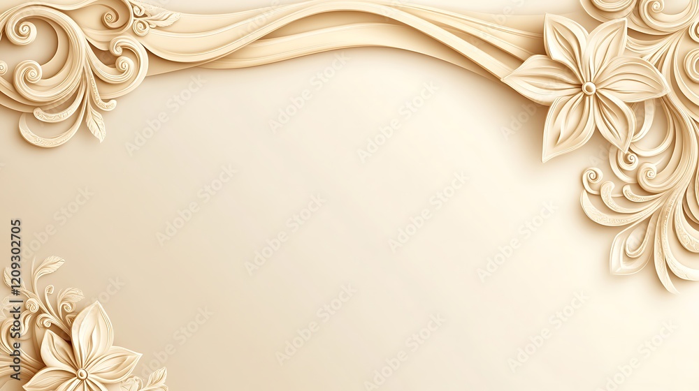 Elegant Cream Floral Design With Swirling Accents Elegant Cream Floral Design With Swirling Accents