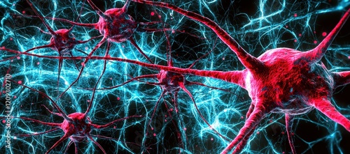 Visual representation of neuron interactions using electrochemical signals. 