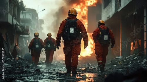 Wallpaper Mural Rescue workers tirelessly search for survivors in a devastated city. Torontodigital.ca