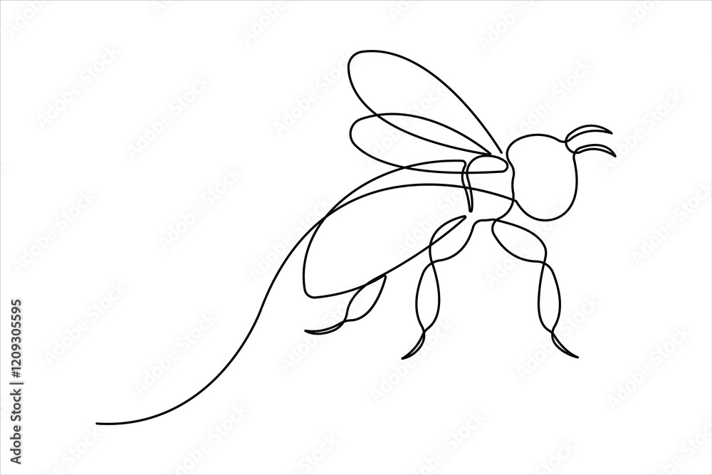 Fototapeta premium Honey bee continuous one line art drawing of vector