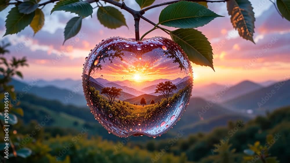 Apple of glass with mountain view