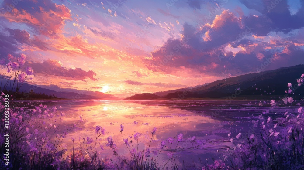 Serene Sunset Over a Tranquil Lake Serene Sunset Over a Tranquil Lake