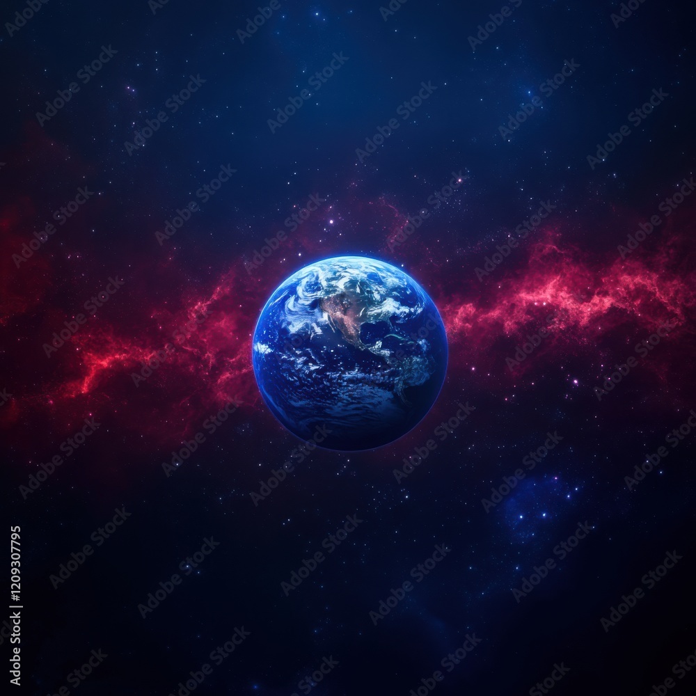 Fototapeta premium Earth's Celestial Dance: A Cosmic Ballet of Blue and Red