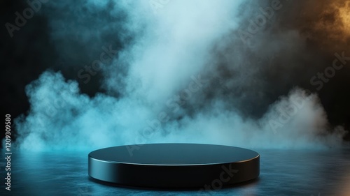 Wallpaper Mural Black podium stands in a dramatic empty room with a spotlight illuminating its sleek, modern design. Torontodigital.ca