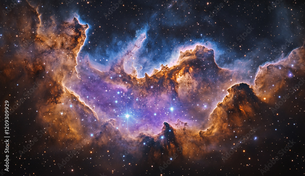 Fototapeta premium A fantasy space background featuring an amazing nebula cloud, purple and blue colors with stars.