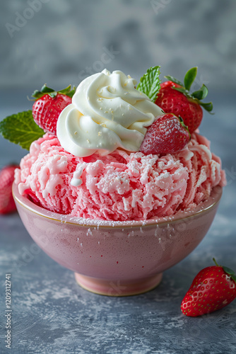Delicious Strawberry Ice Cream Dessert with Whipped Cream and Nuts