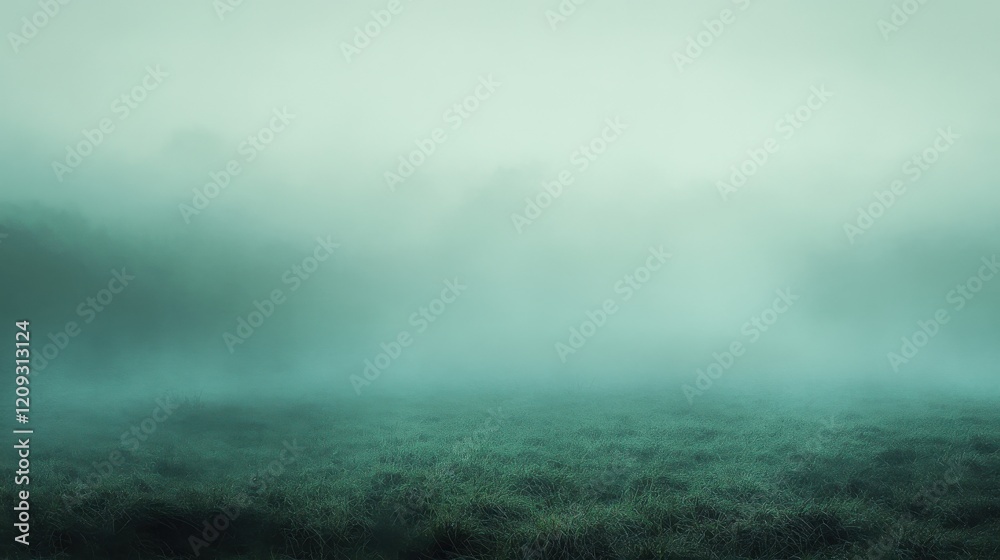 A serene misty landscape, enveloped in ethereal fog and soft green hues. A serene misty landscape, enveloped in ethereal fog and soft green hues.