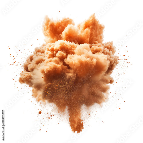 Explosion of brown powder on a transparent background